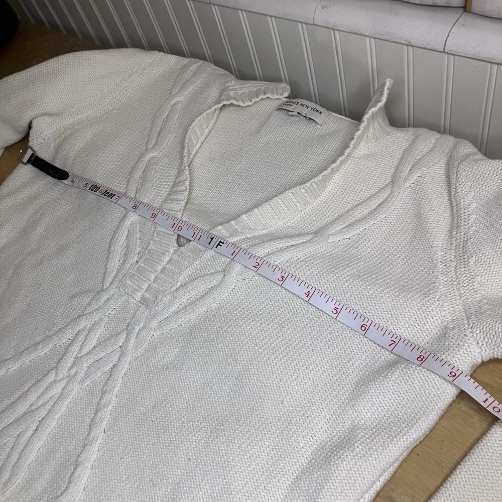 Cream Cable Knit V-Neck Sweater Tenniscore/Après Ski Style Sz Large Soft Winter - Picture 10 of 11